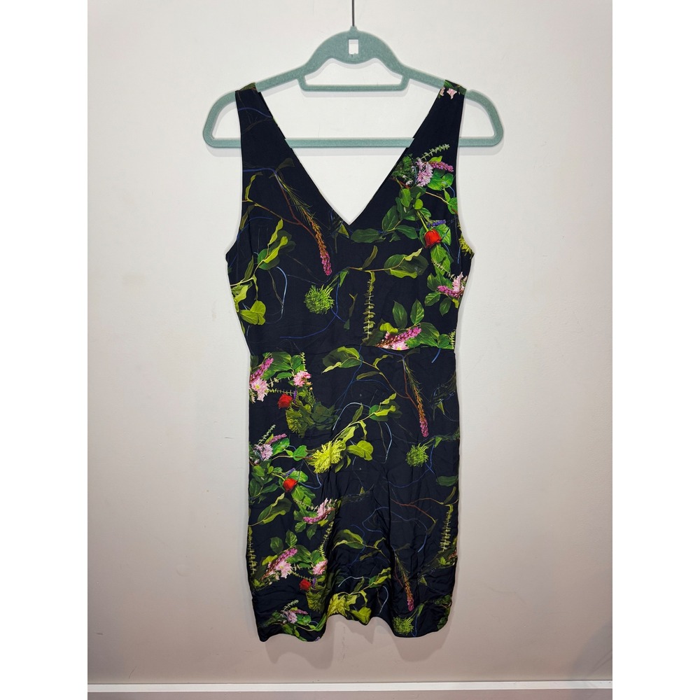 Babaton Corey Dress Black Silk‎ Floral Midi Sz 8